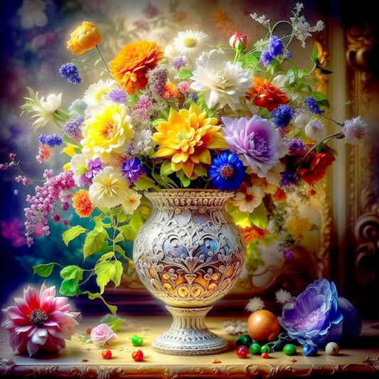 Classic Elegant Beautiful Colorful Flowers - Full Round Drill Diamond Painting 30*30CM