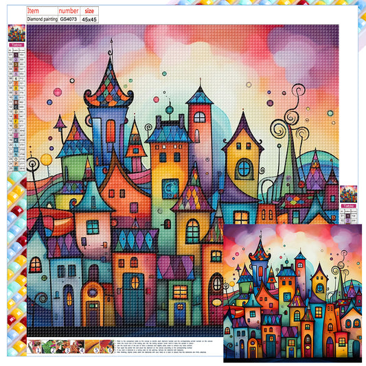 Color Cartoon Houses - Full Square Drill Diamond Painting 45*45CM