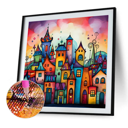 Color Cartoon Houses - Full Square Drill Diamond Painting 45*45CM