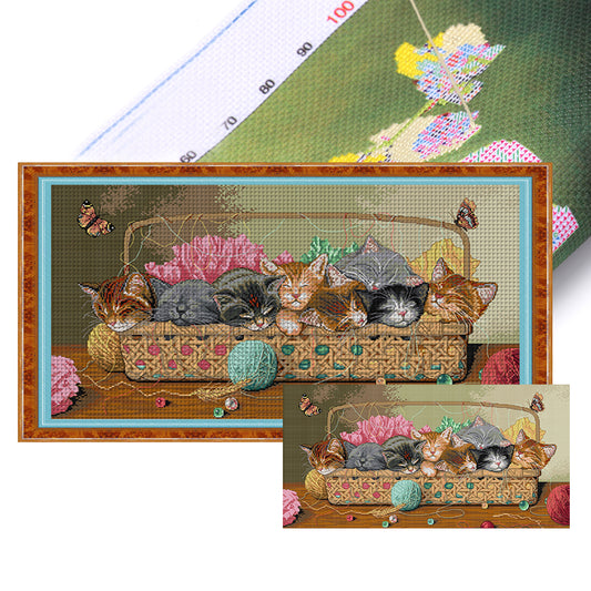 Eight Kittens - 11CT Stamped Cross Stitch 85*47CM(Joy Sunday)