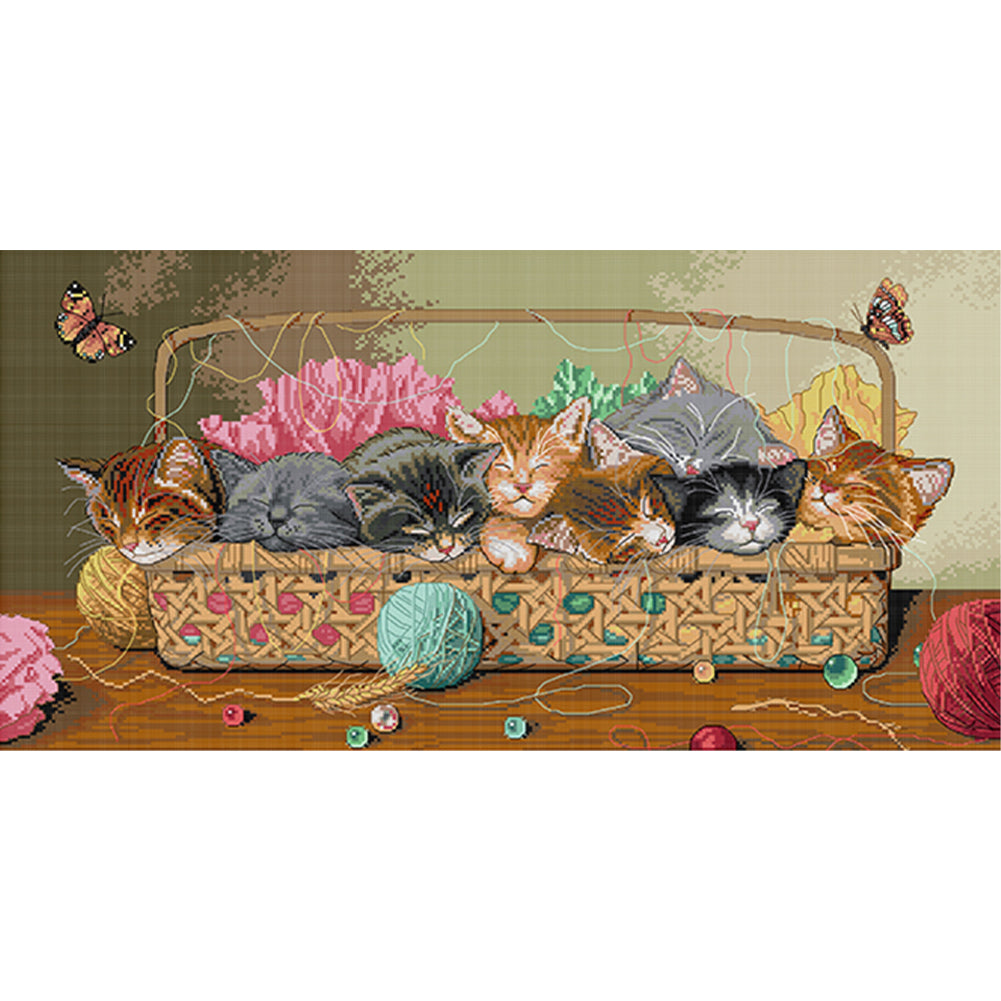 Eight Kittens - 11CT Stamped Cross Stitch 85*47CM(Joy Sunday)