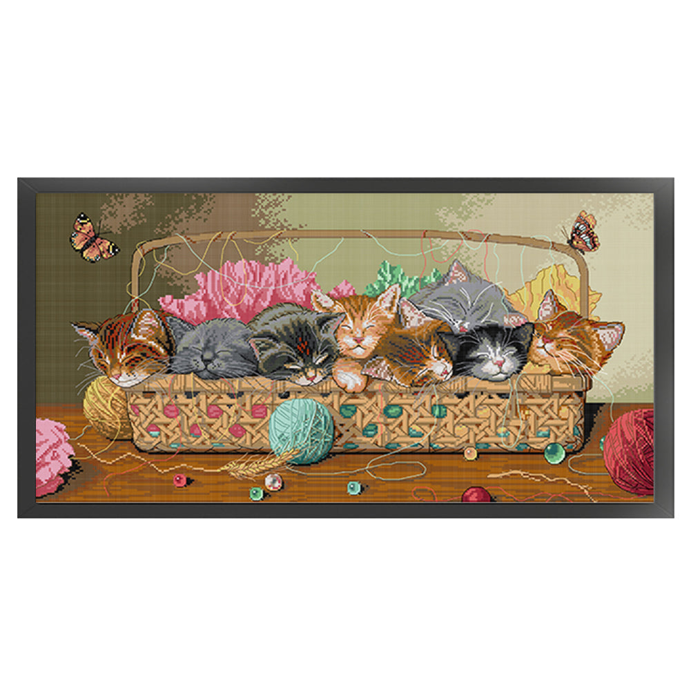 Eight Kittens - 11CT Stamped Cross Stitch 85*47CM(Joy Sunday)