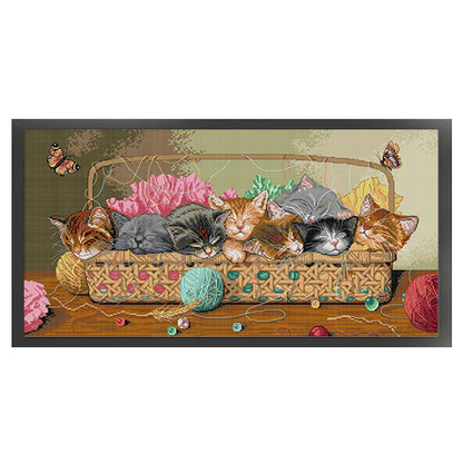 Eight Kittens - 11CT Stamped Cross Stitch 85*47CM(Joy Sunday)