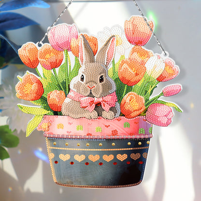 Easter Single-Sided Diamond Art Hanging Pendant for Office Home Decor (Rabbit)