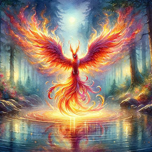 Fire Phoenix On The Lake - Full Round Drill Diamond Painting 30*30CM