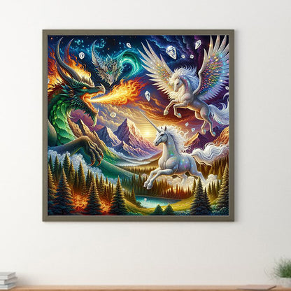 Dragons And Pegasus And Unicorns - Full Round Drill Diamond Painting 30*30CM