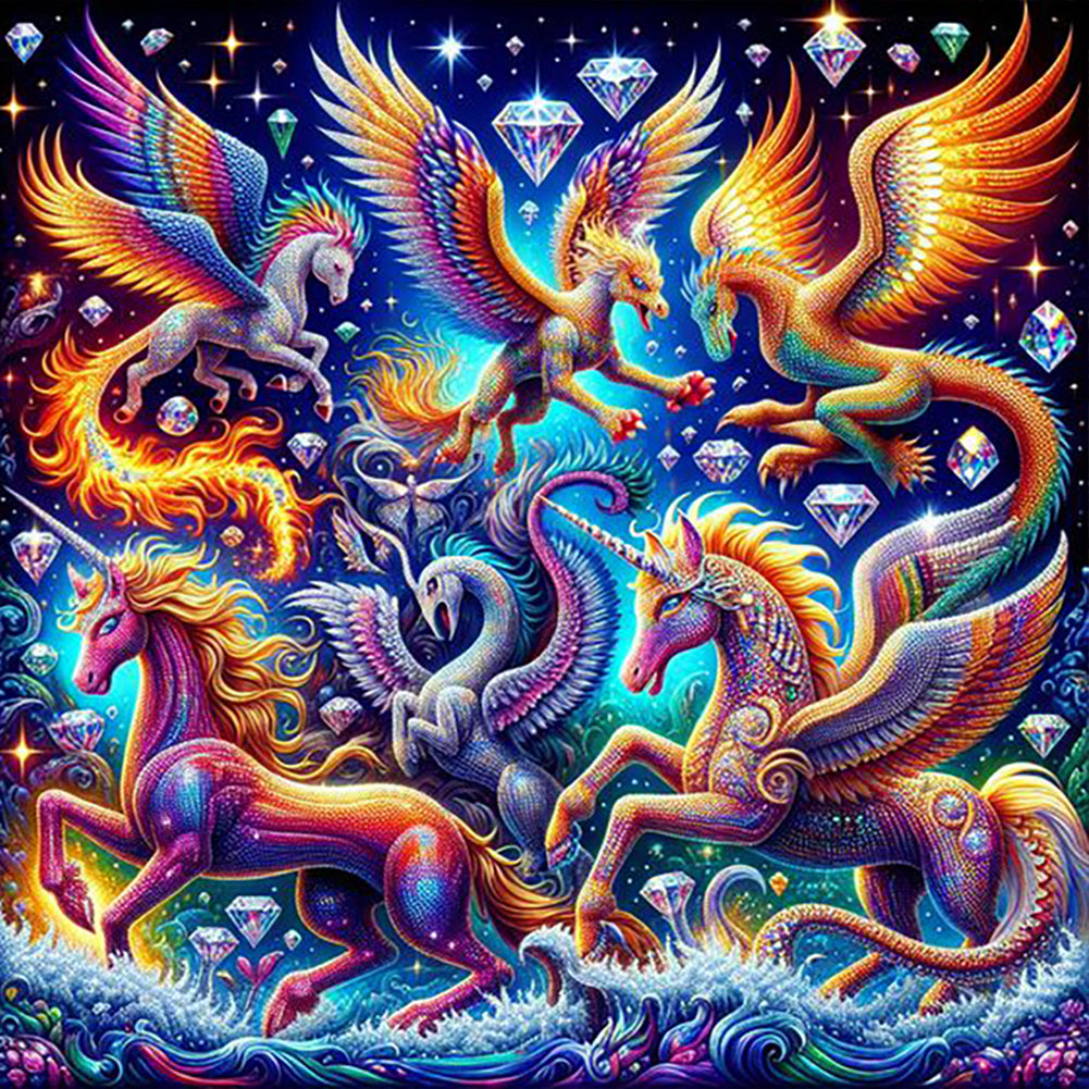 Colorful Mythical Beasts Diamond Wonderland - Full Round Drill Diamond Painting 30*30CM