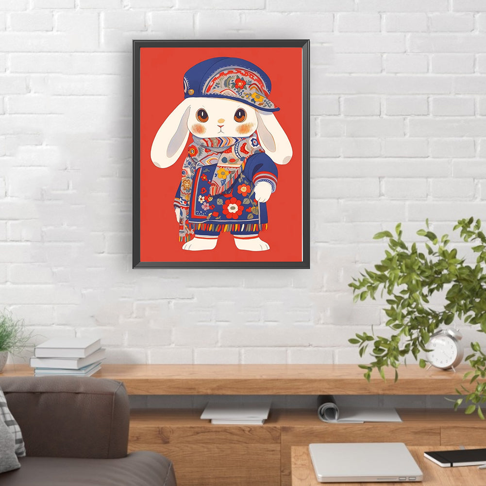 Bunny In Floral Dress - Full Round Drill Diamond Painting 30*40CM