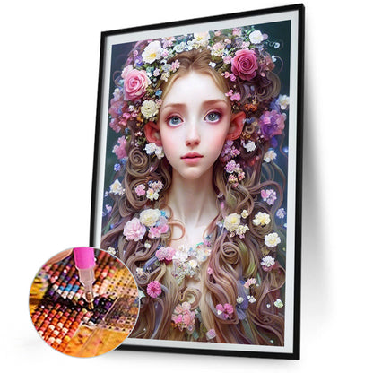 Flower Crown Girl - Full AB Round Drill Diamond Painting 40*60CM