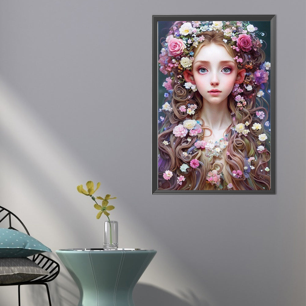 Flower Crown Girl - Full AB Round Drill Diamond Painting 40*60CM