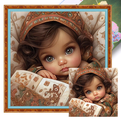 Big Eyed Girl - 11CT Stamped Cross Stitch 50*50CM