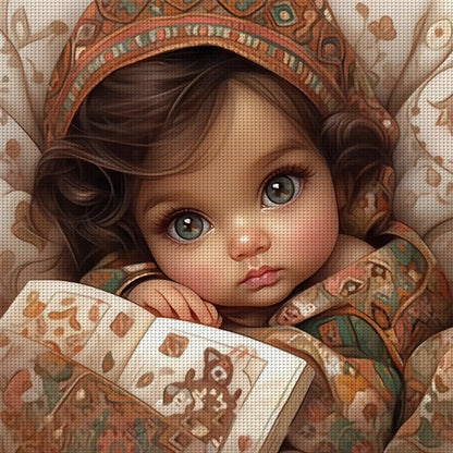 Big Eyed Girl - 11CT Stamped Cross Stitch 50*50CM