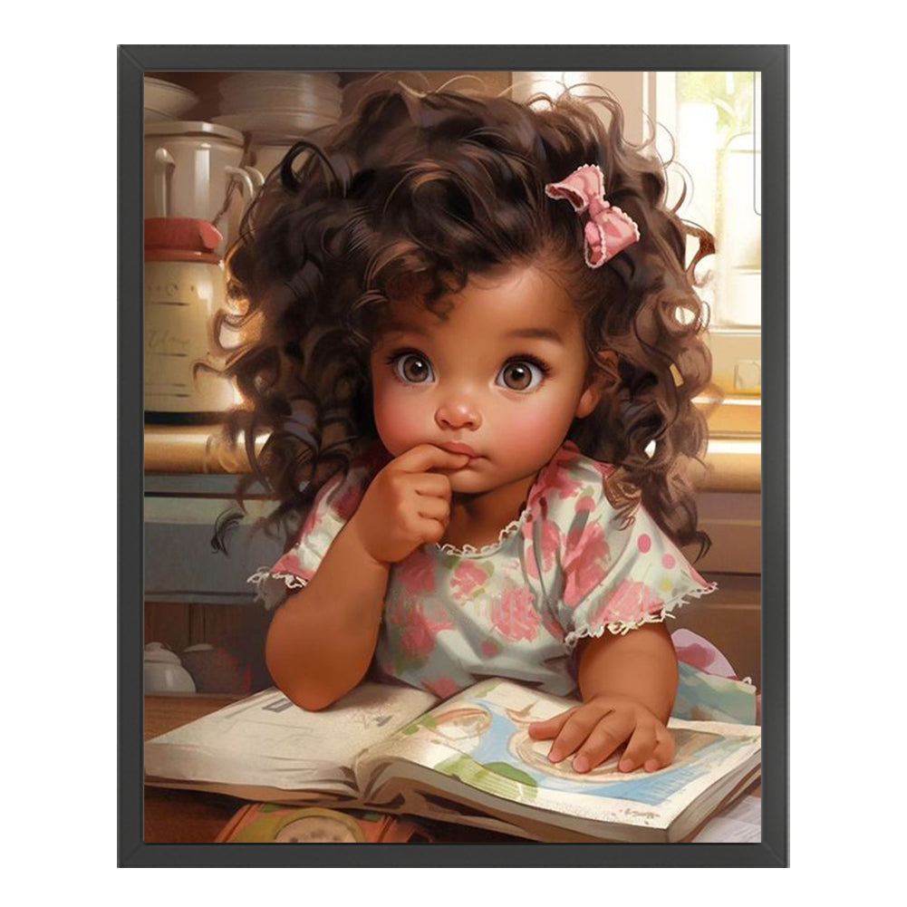 Girl With Big Eyes And Curly Hair - 11CT Stamped Cross Stitch 40*50CM