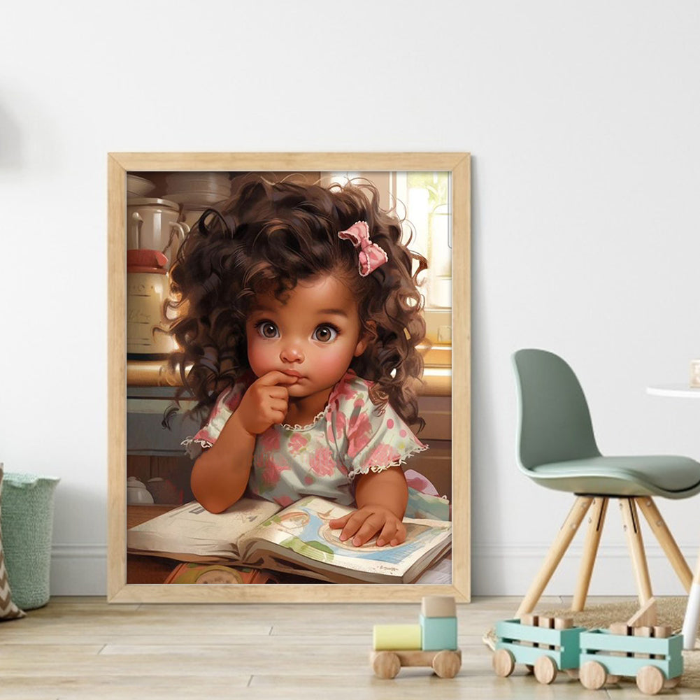 Girl With Big Eyes And Curly Hair - 11CT Stamped Cross Stitch 40*50CM