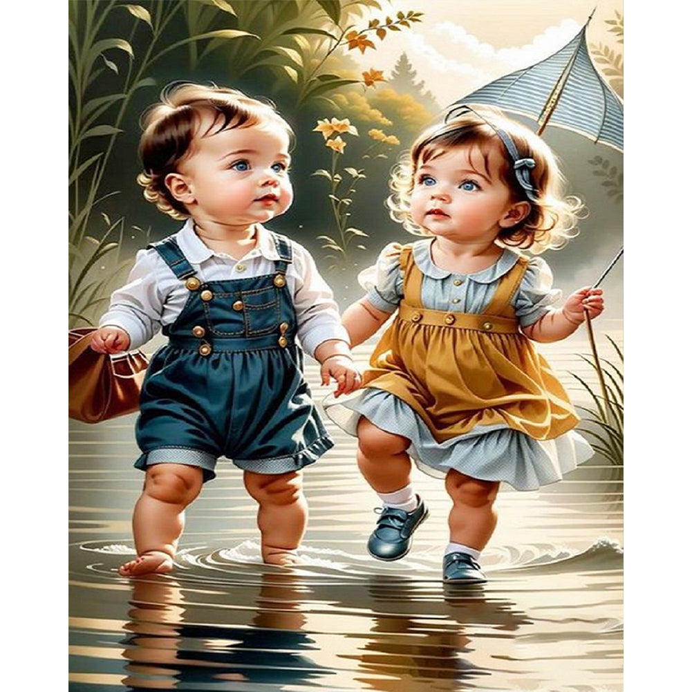 Boy And Girl - 11CT Stamped Cross Stitch 40*50CM