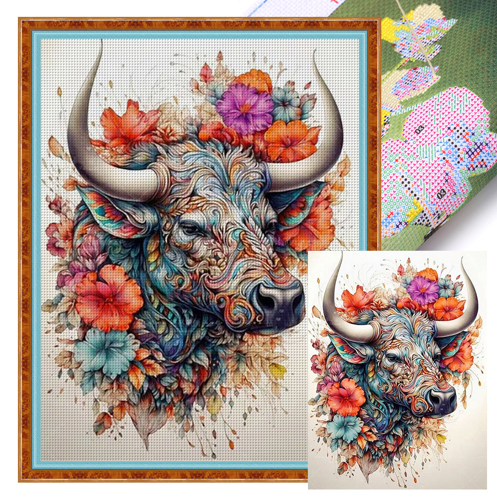 Flower And Grass Cow - 11CT Stamped Cross Stitch 45*60CM