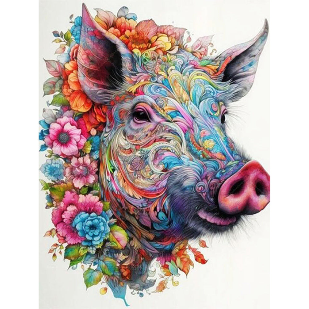 Flower Pig - 11CT Stamped Cross Stitch 45*60CM