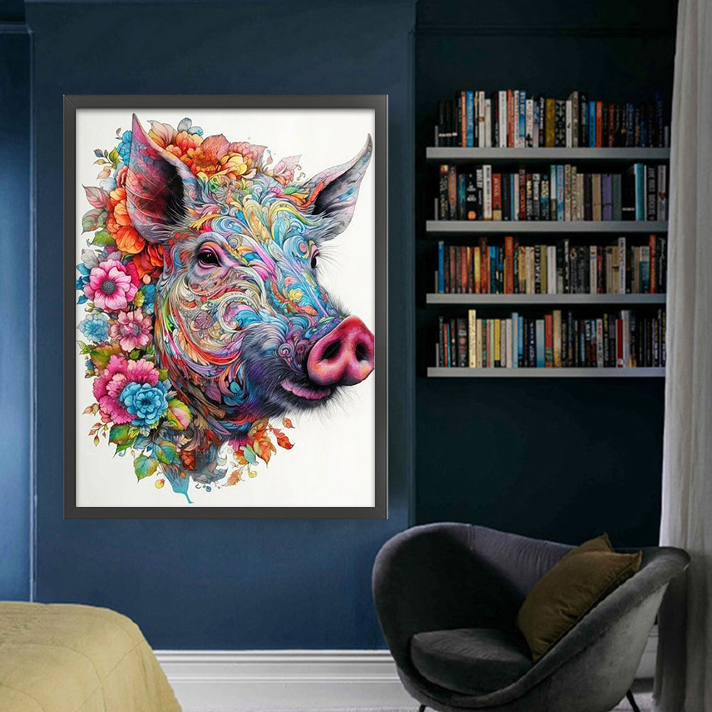 Flower Pig - 11CT Stamped Cross Stitch 45*60CM