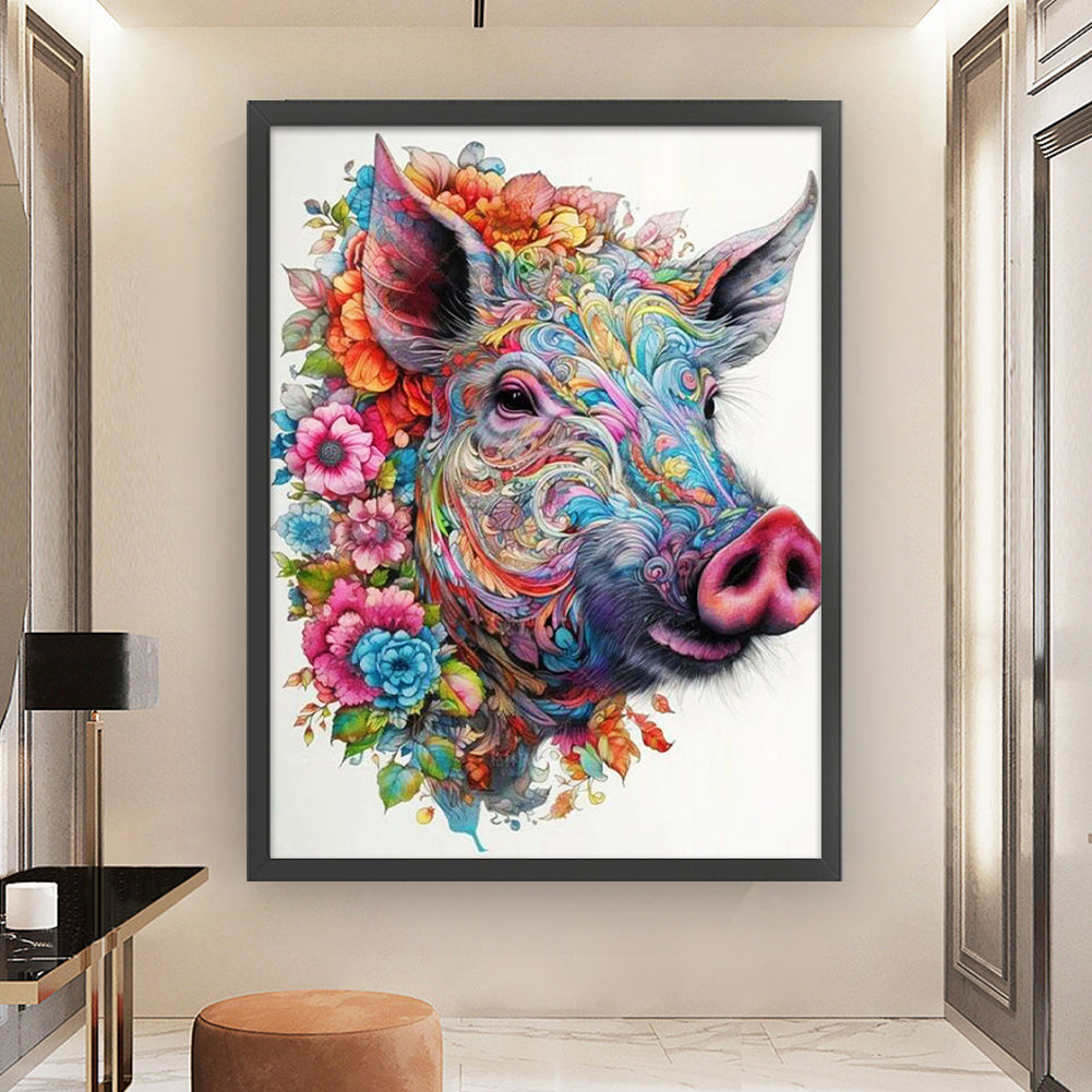 Flower Pig - 11CT Stamped Cross Stitch 45*60CM