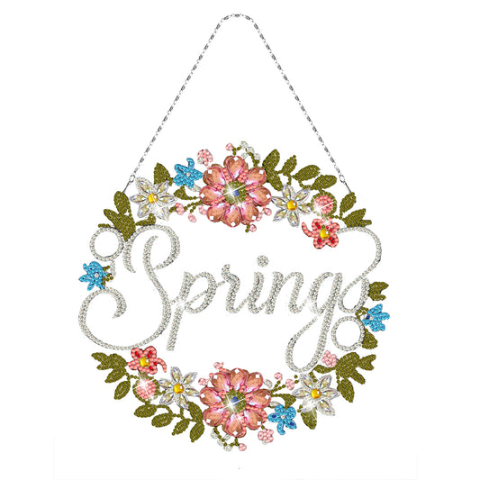 Acrylic Single-Sided Diamond Art Hanging Pendant for Home Decor (Spring Wreath)