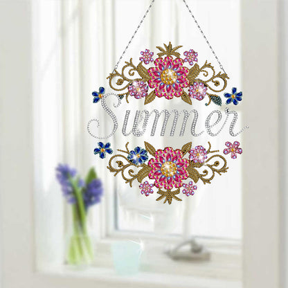 Acrylic Single-Sided Diamond Art Hanging Pendant for Home Decor (Summer Flower)