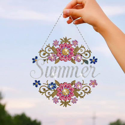 Acrylic Single-Sided Diamond Art Hanging Pendant for Home Decor (Summer Flower)