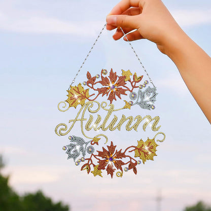 Acrylic Single-Sided Diamond Art Hanging Pendant for Home Decor (Autumn Leaf)