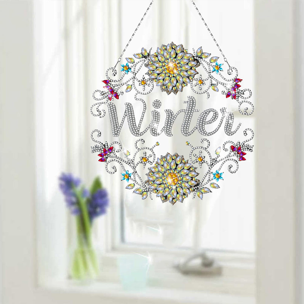 Single-Sided Diamond Art Hanging Pendant Home Decor (Winter Ice Crystal Flower)