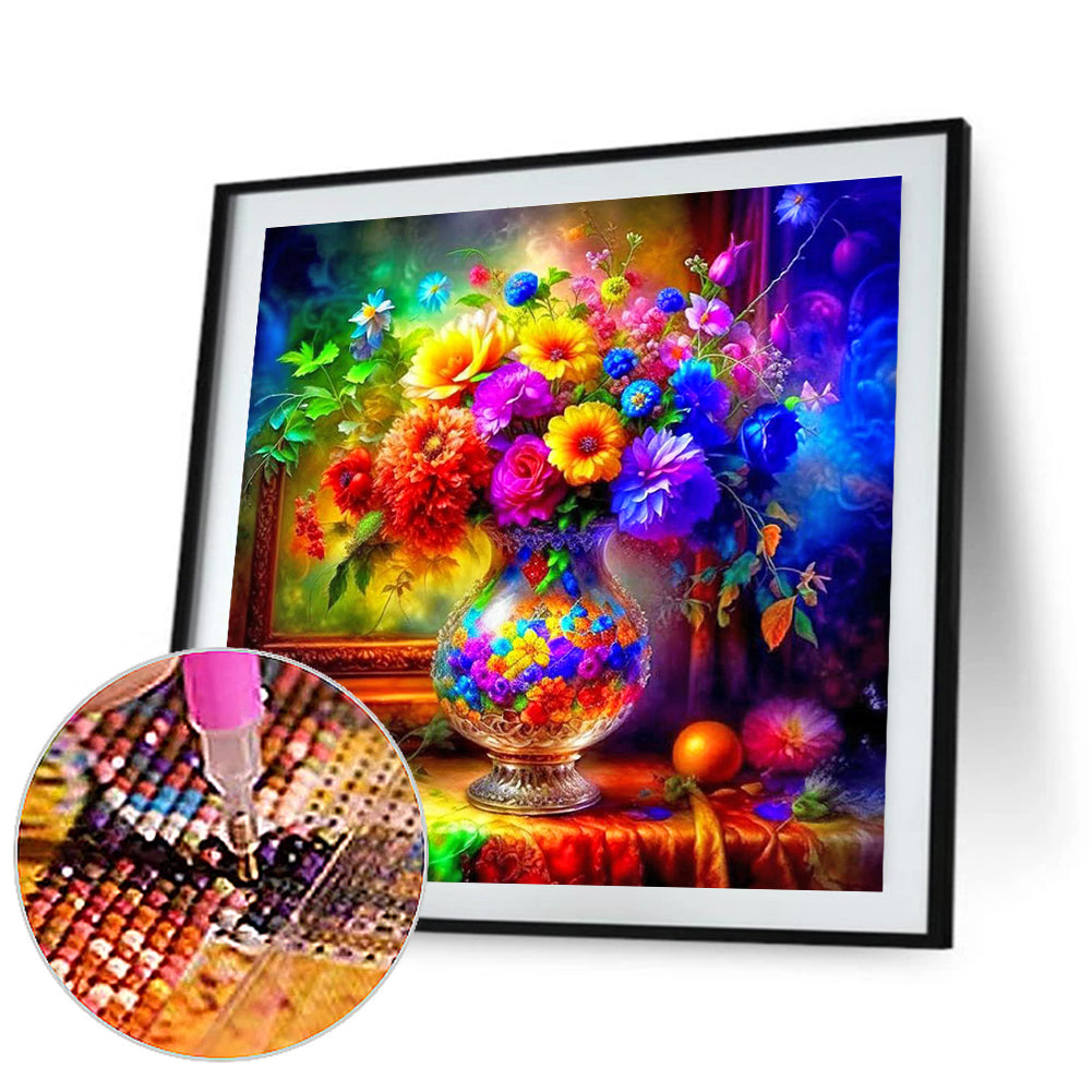 Colorful Oil Painting Flowers - Full Round Drill Diamond Painting 40*40CM