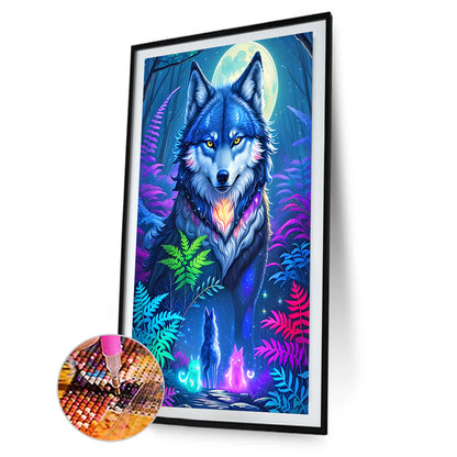 Wolf Under The Moon - Full Round Drill Diamond Painting 40*60CM