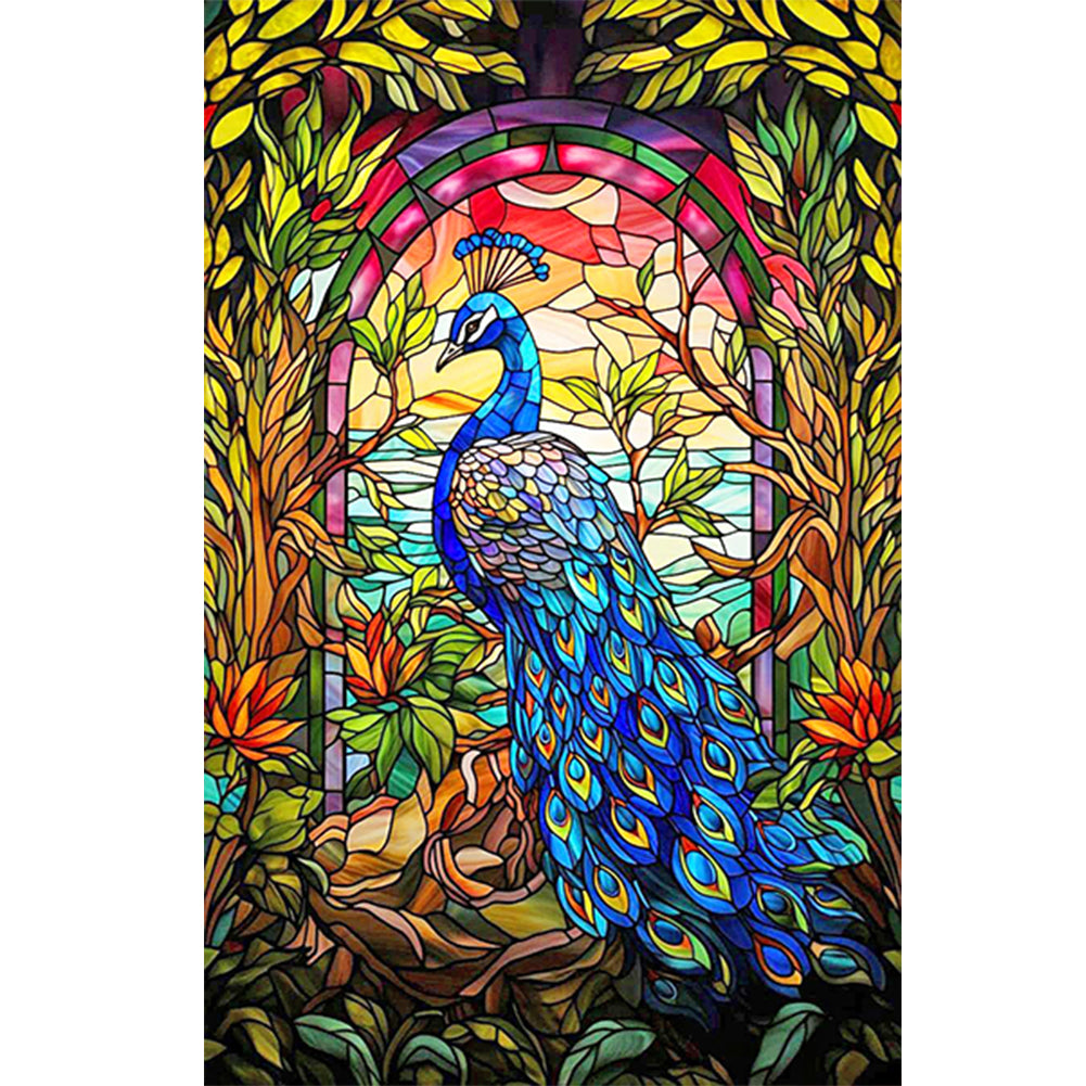 Glass Wind Peacock - Full Round Drill Diamond Painting 40*60CM