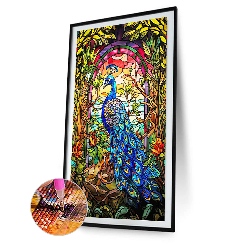 Glass Wind Peacock - Full Round Drill Diamond Painting 40*60CM