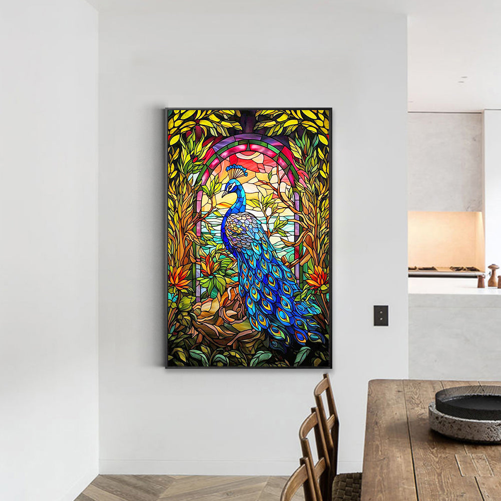 Glass Wind Peacock - Full Round Drill Diamond Painting 40*60CM