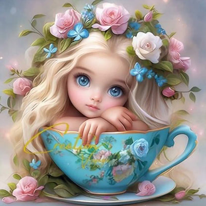 Teacup Girl - Full Round Drill Diamond Painting 30*30CM