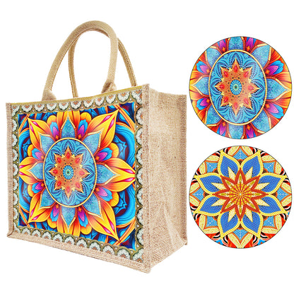 Linen DIY Flower Diamond Painting Purses for Women Adults Kids Craft (Mandala)