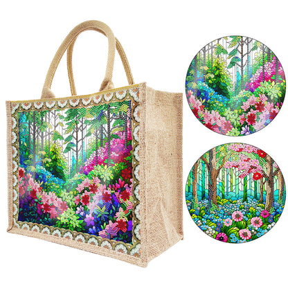 Linen DIY Flower Diamond Painting Purses for Women Adults Craft (Green Garden)