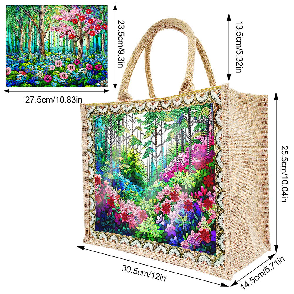 Linen DIY Flower Diamond Painting Purses for Women Adults Craft (Green Garden)