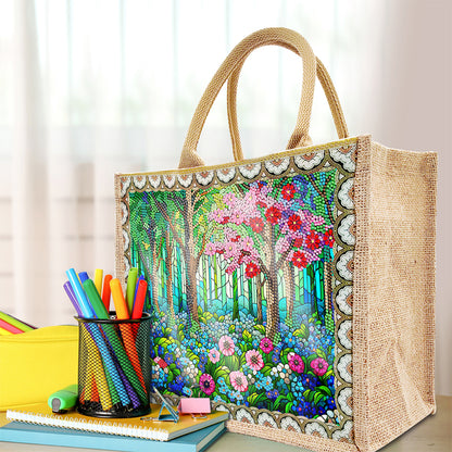 Linen DIY Flower Diamond Painting Purses for Women Adults Craft (Green Garden)