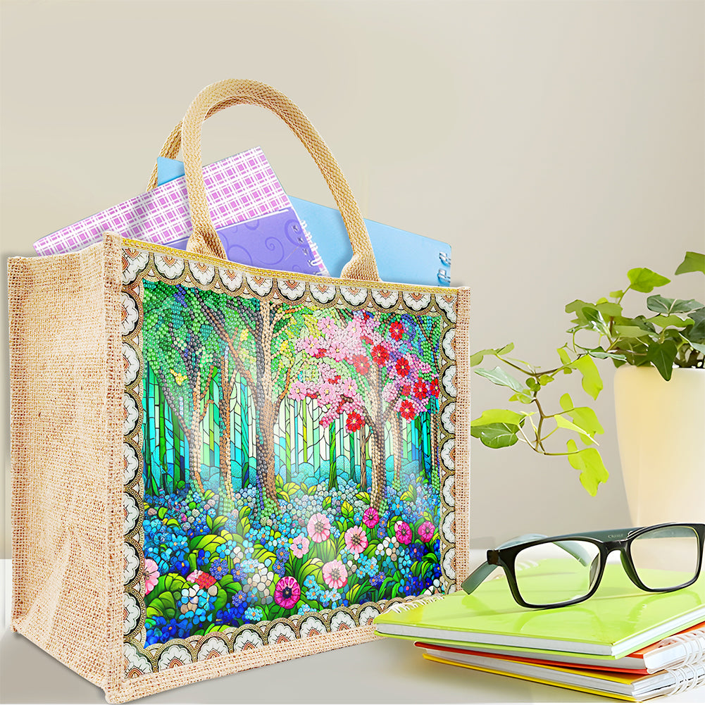 Linen DIY Flower Diamond Painting Purses for Women Adults Craft (Green Garden)