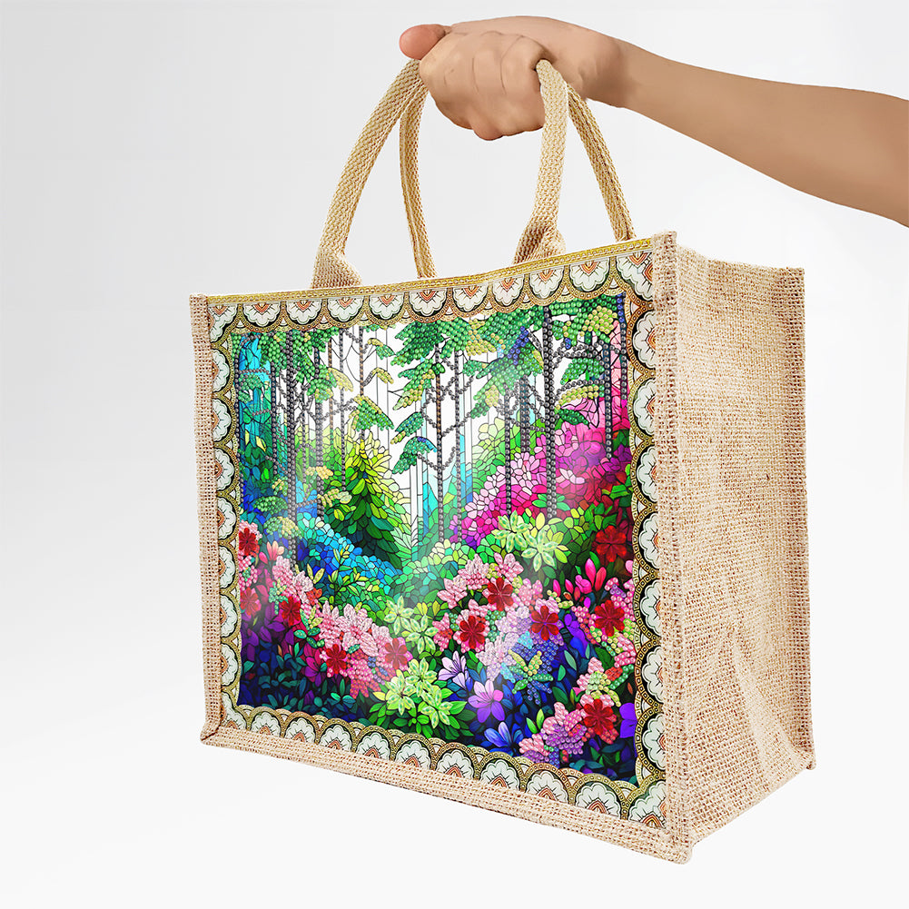 Linen DIY Flower Diamond Painting Purses for Women Adults Craft (Green Garden)