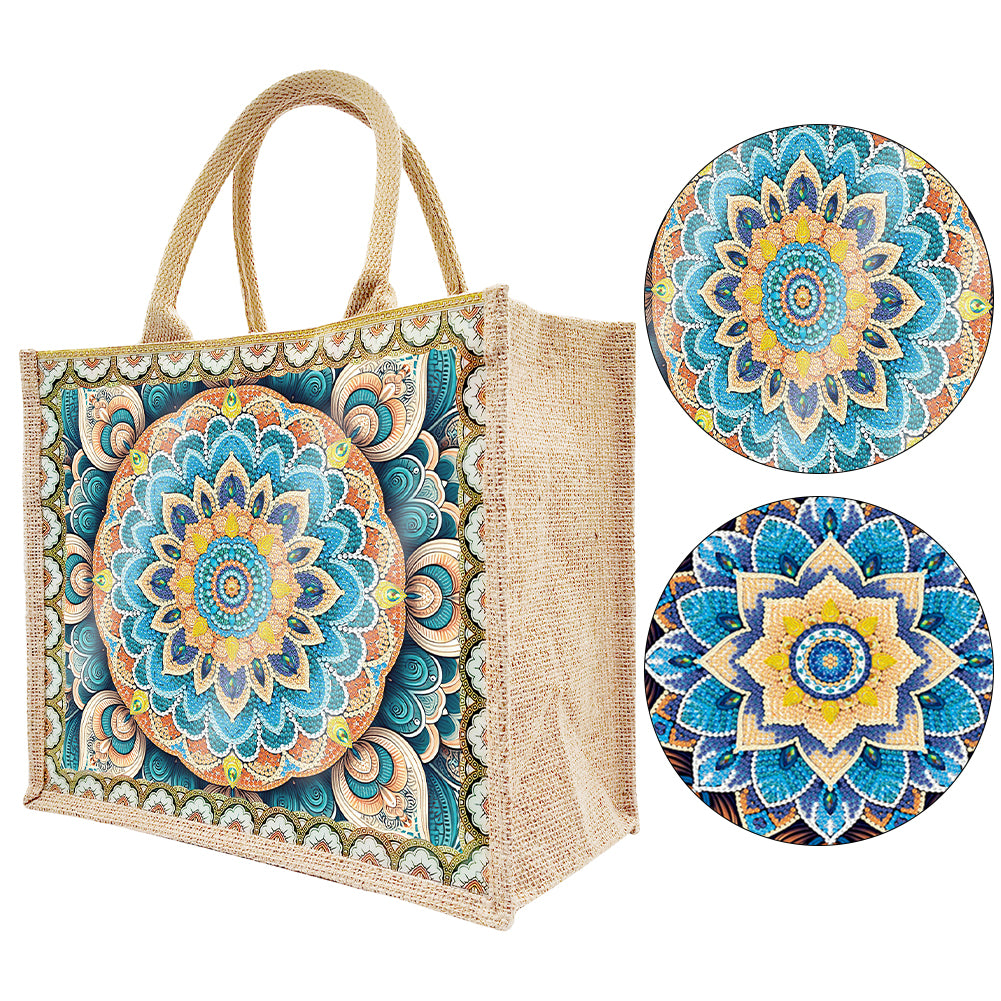 Linen DIY Flower Diamond Painting Purses for Women Adults Kids Craft (Mandala)