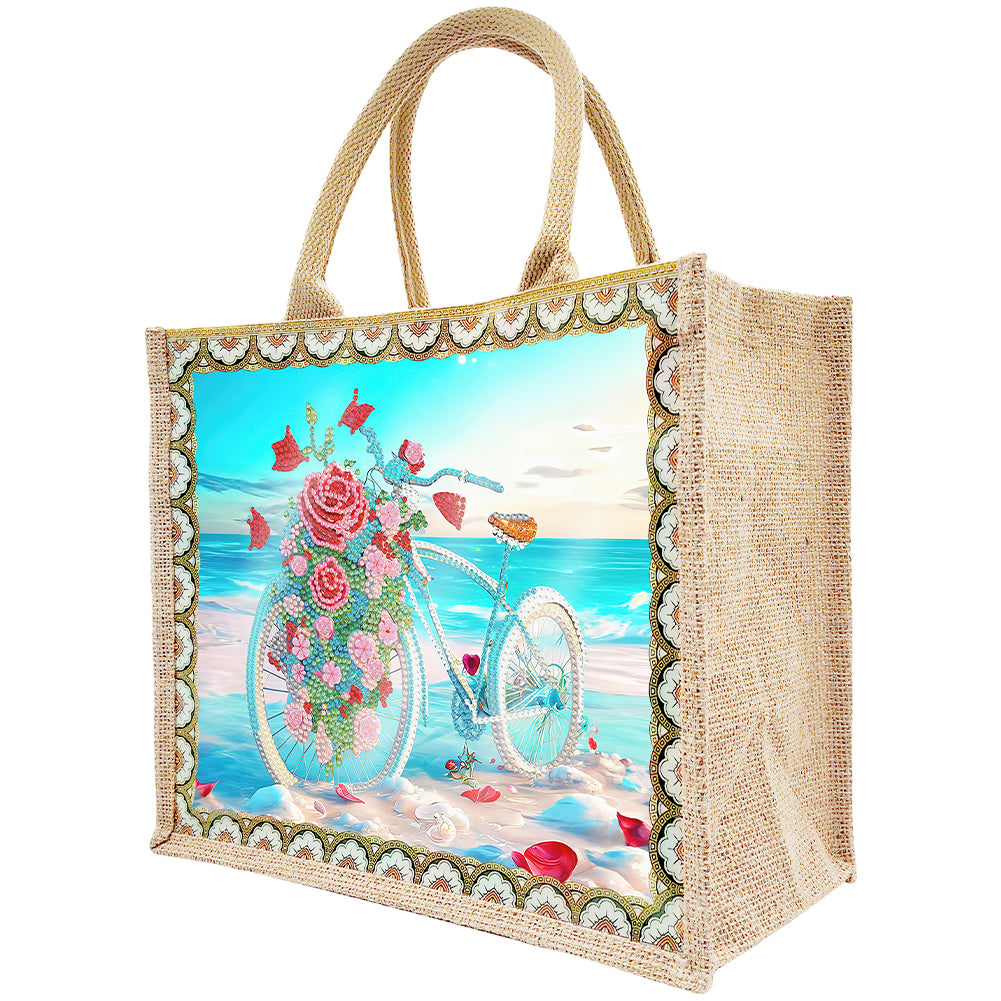 Linen DIY Flower Diamond Painting Purses for Women Adults Kids Girl Craft (Sea)