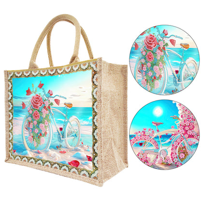 Linen DIY Flower Diamond Painting Purses for Women Adults Kids Girl Craft (Sea)