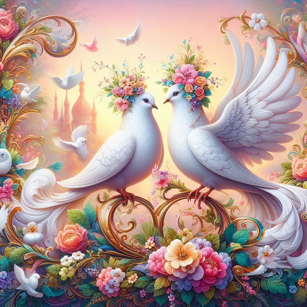 White Dove On Flower - Full Round Drill Diamond Painting 30*30CM
