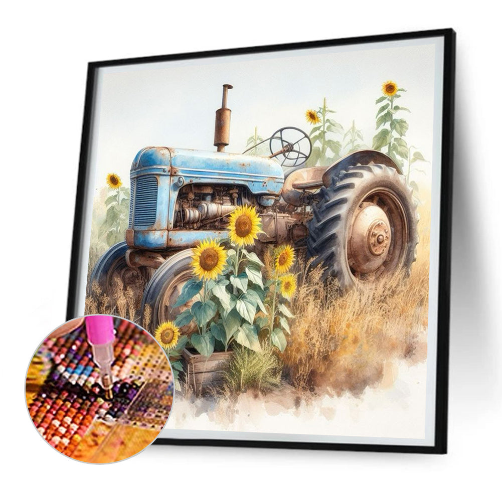 Sunflower Tractor - Full Round Drill Diamond Painting 30*30CM