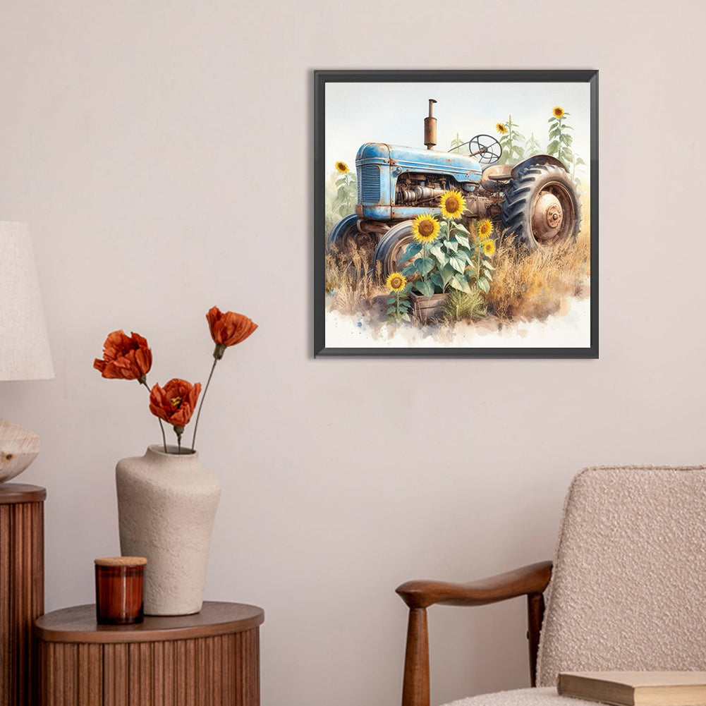 Sunflower Tractor - Full Round Drill Diamond Painting 30*30CM