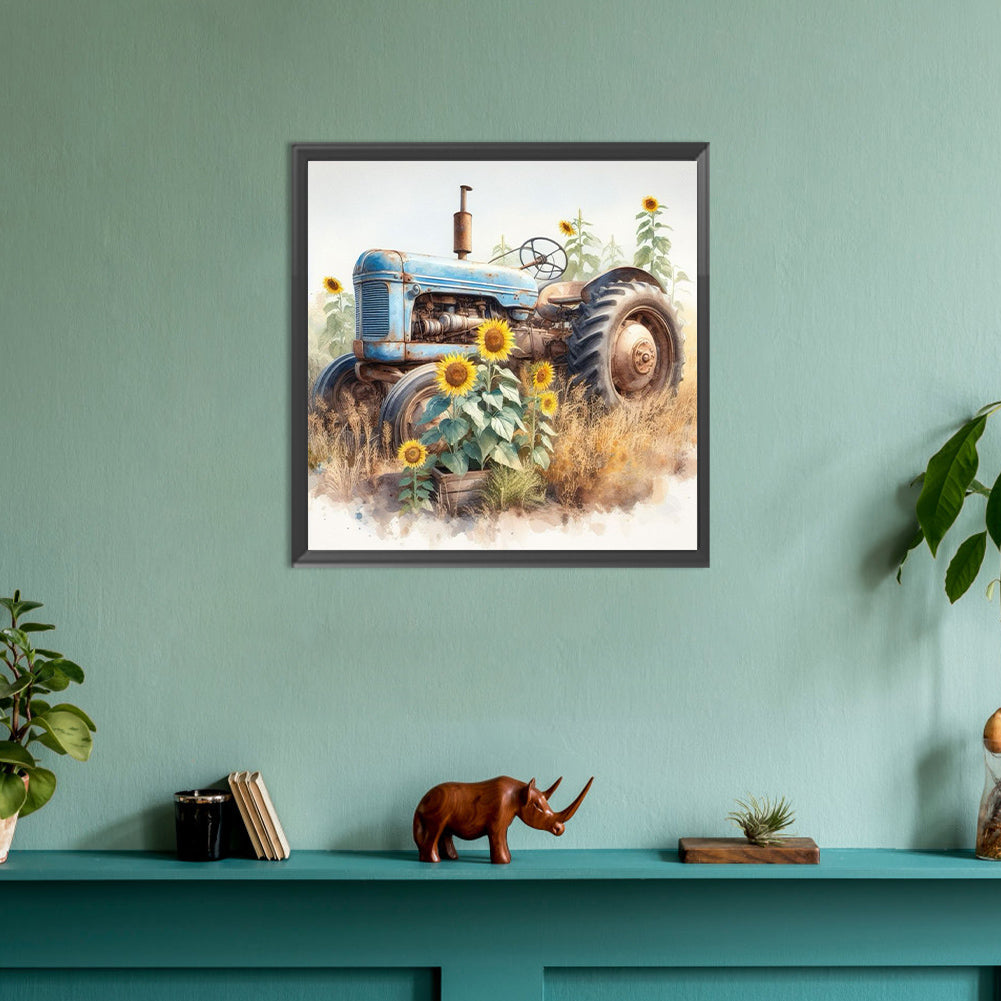 Sunflower Tractor - Full Round Drill Diamond Painting 30*30CM