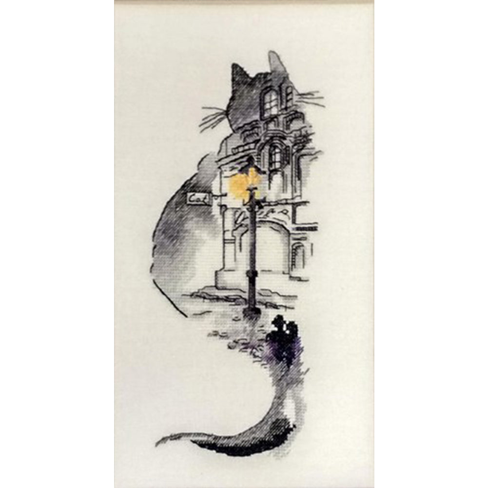 Ink Architectural Cat - 18CT Counted Cross Stitch 30*55CM