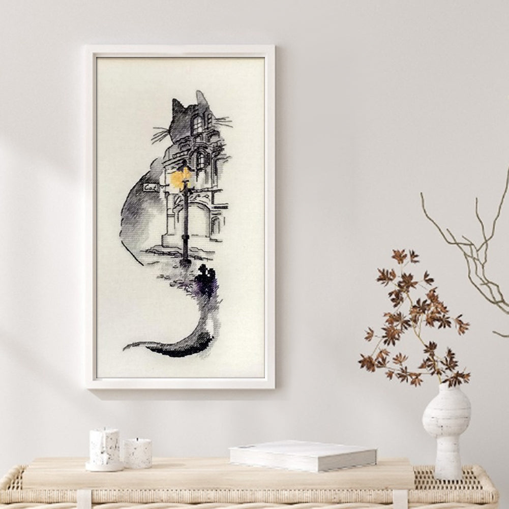 Ink Architectural Cat - 18CT Counted Cross Stitch 30*55CM