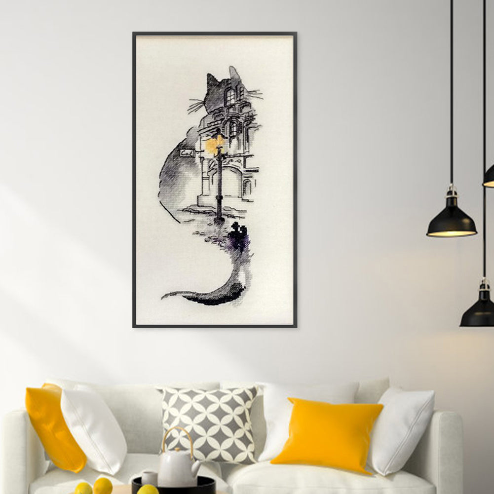 Ink Architectural Cat - 18CT Counted Cross Stitch 30*55CM